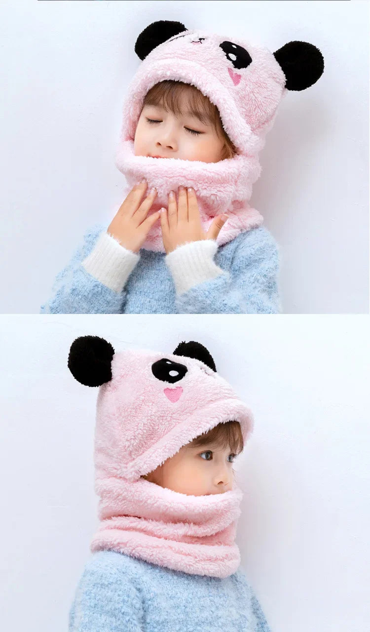 Cartoon Winter Hat for Kids - Thickened Scarf Cap with Fleece for Boys & Girls, 1-18 Years