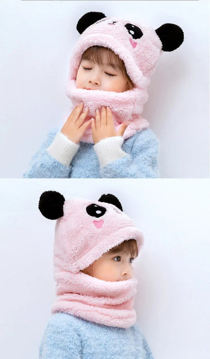 Cartoon Winter Hat for Kids - Thickened Scarf Cap with Fleece for Boys & Girls, 1-18 Years