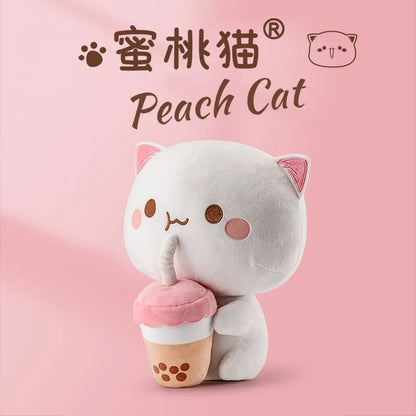 Cute Peach Cat Plush Doll with 3D Expression - Soft Cartoon Cat Pillow for Hugging, Anime Collectors, and Gift Giving