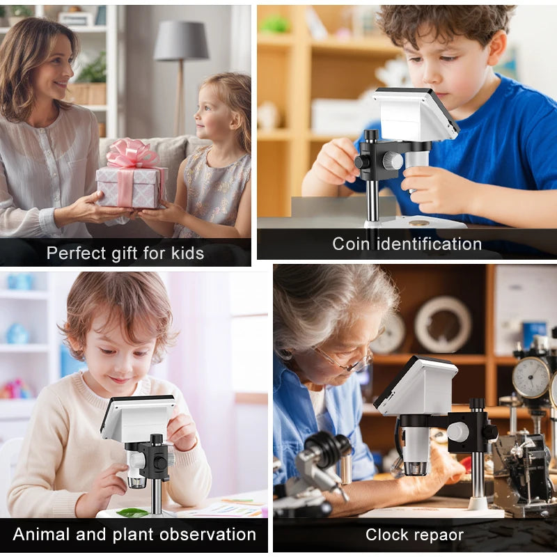 Digital Microscope 4.3” IPS Screen – 1600X Magnification 2MP USB Coin & PCB Inspection Microscope for Watch Repair & Electronics