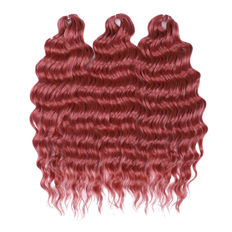 FASHION IDOL 24" Deep Wave Crochet Hair - 3-Piece Synthetic Water Wave Braiding Extensions, Ombre Rainbow Twist Hair