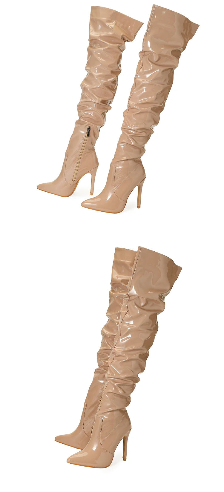 Eilyken Red Over-the-Knee Stiletto Boots for Women – Patent Leather Pointed Toe High Heel Zip-Up Shoes