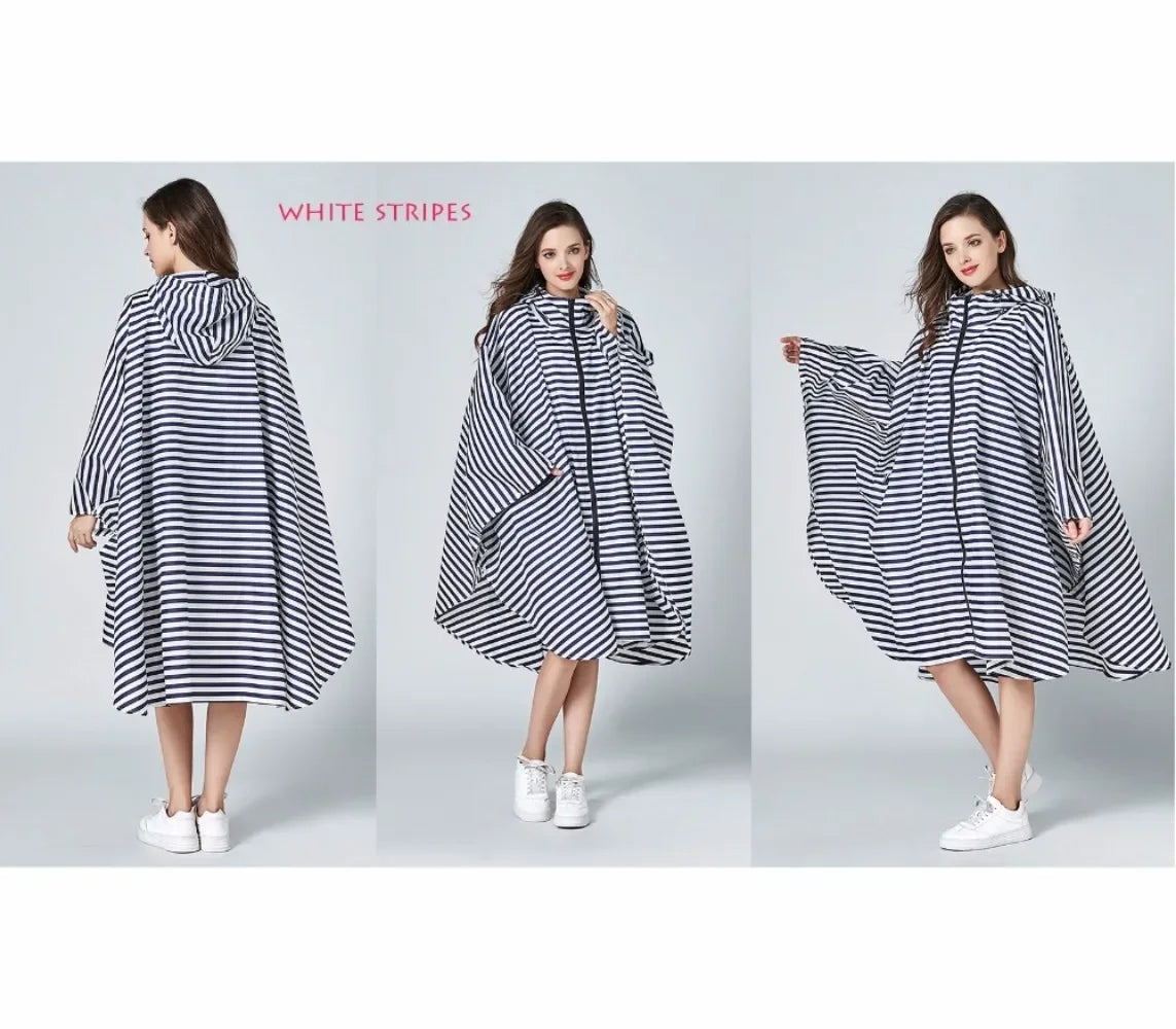 Women's Fashionable Waterproof Rain Poncho - Colorful Print, Hooded with Zipper, Stylish Raincoat