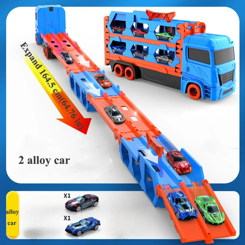 Large Car Transporter Truck with Folding Track - Alloy Racing Vehicle Storage, Competitive Games for Boys, Novel Children's Gift