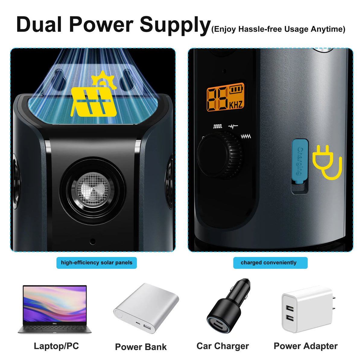 PATPET U13 Ultrasonic Dog Training Device - Portable Anti-Barking Tool with Solar Charging & Rechargeable Battery