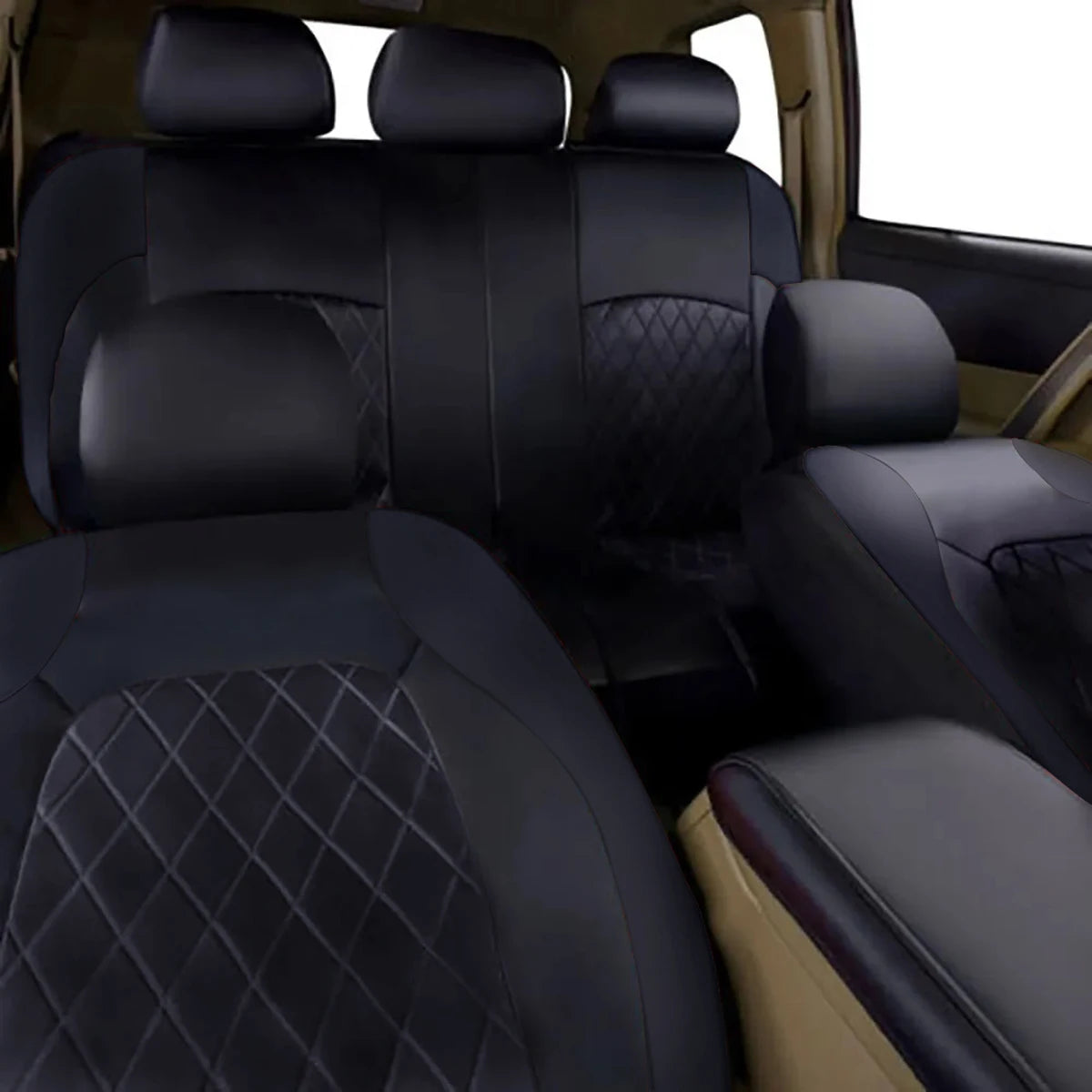 Universal 4PCS Faux Leather Car Seat Covers - All-Season Quilted Interior Seat Protector Set