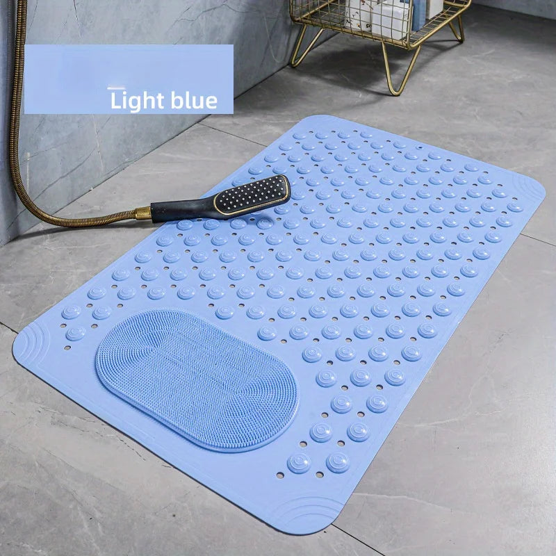 Light Blue Non-Slip PVC Bath Mat – Rectangular Shower Rug with Massage Nubs, 0.8cm Thick Dot Pattern for Bathroom Safety