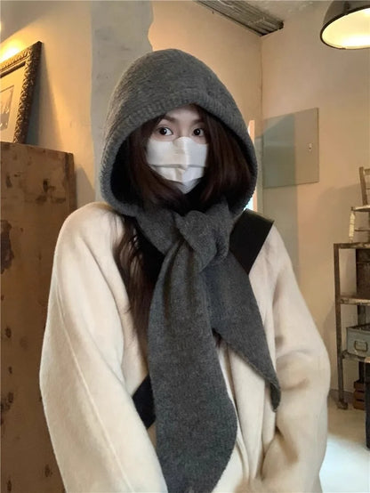 Y2K Balaclava Beanie Hat & Scarf – Thick Knit One-Piece Winter Neck Warmer Retro Style