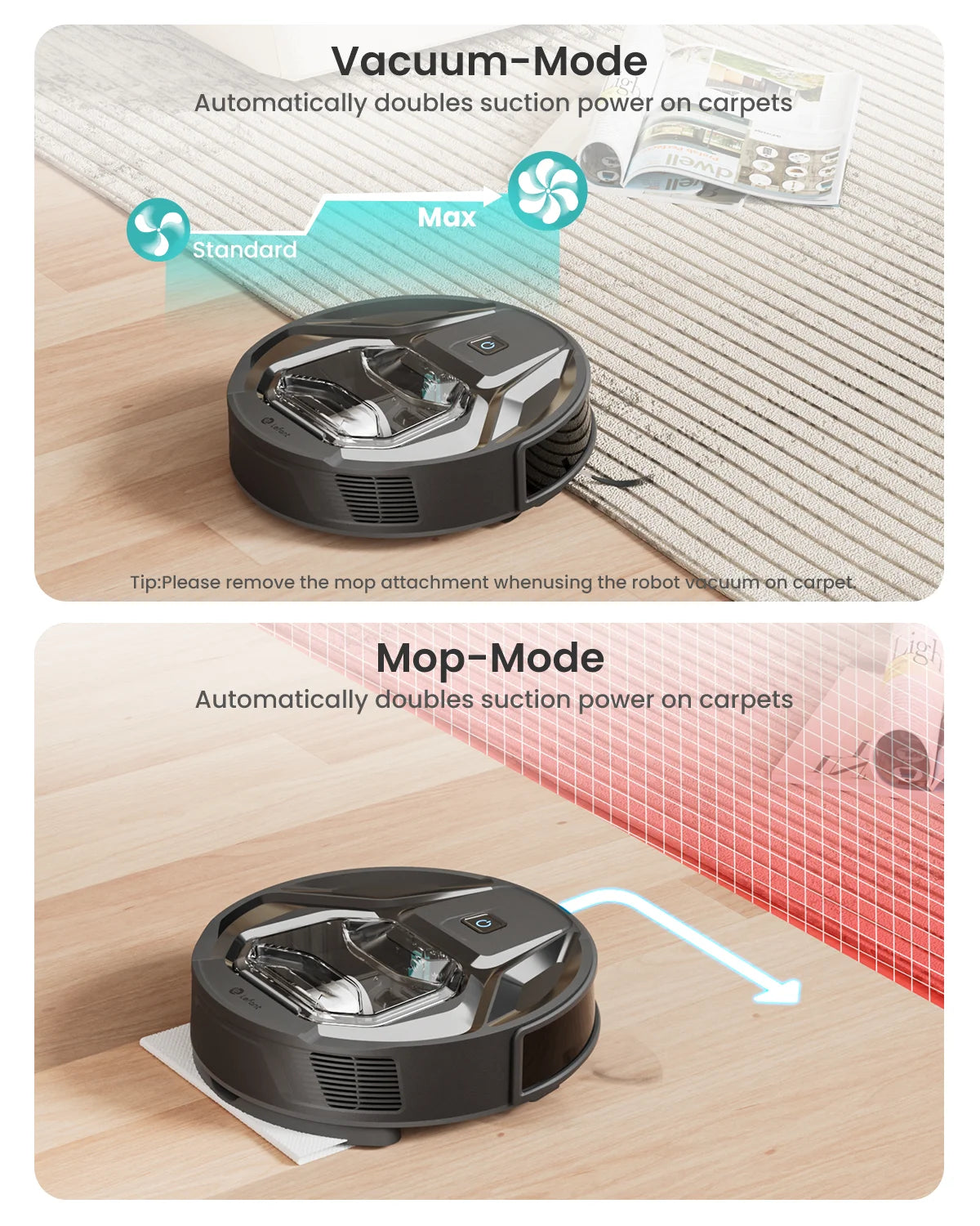 Lefant M320 Robot Vacuum Cleaner with Mop – 6000Pa Suction, 210 Min Runtime, 800ML Dustbin, Carpet Detection