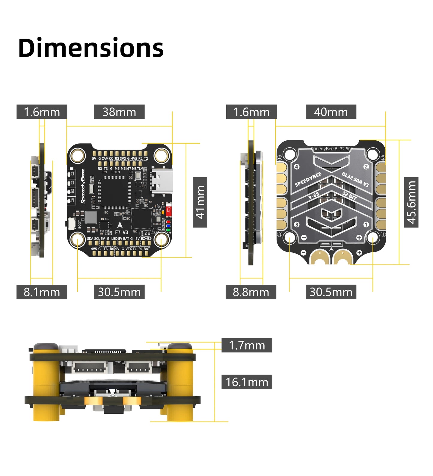 SpeedyBee F7 V3 50A Stack — F722 Flight Controller + BL32 50A 4-in-1 ESC with Blackbox for FPV Drone