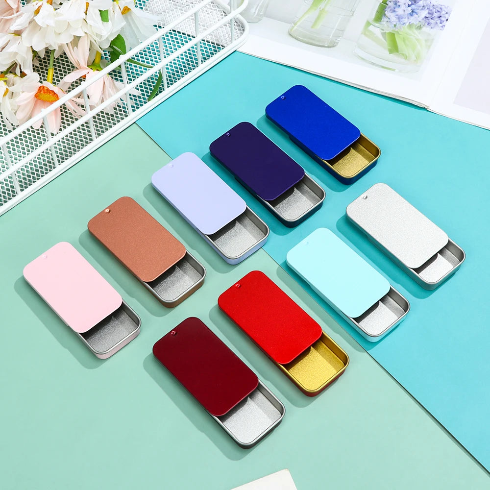 Metal Rectangular Mini Tin Box – Hinged Push-Top Candy, Pill & Small Storage Container