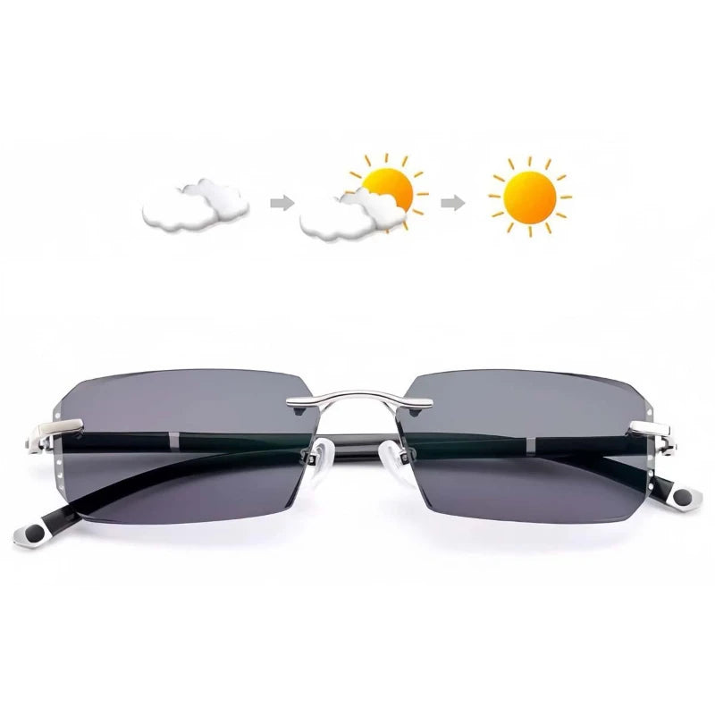 Luxury Diamond-Cut Photochromic Reading Glasses – Rimless Men’s & Women’s Color-Changing Presbyopia Eyewear