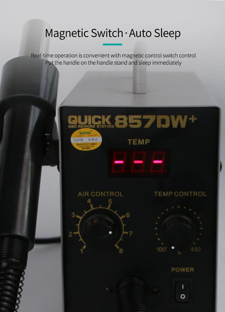 QUICK 857DW+ Dual Hot Air Desoldering Station – Intelligent SMD PCB & BGA Repair Tool for Welding and Desoldering