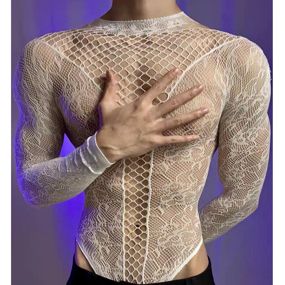 Summer Mesh Tank Top – Men & Women Transparent Long Sleeve Round Neck Breathable Bodysuit Party Wear Clothing