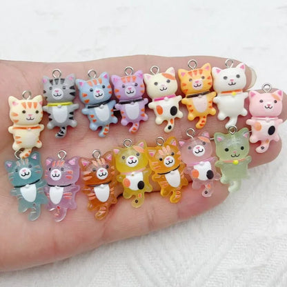 Cartoon Cat Resin Charms - 10-Piece 3D Luminous Animal Pendants for DIY Bracelets & Necklaces