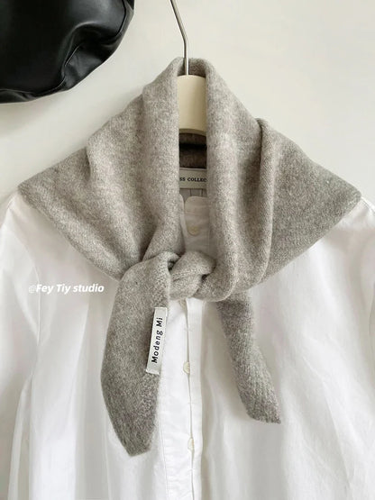 British Korean Style Wool Knitted Triangular Scarf – Multi-Functional Headscarf, Warm Knit Scarf for Women