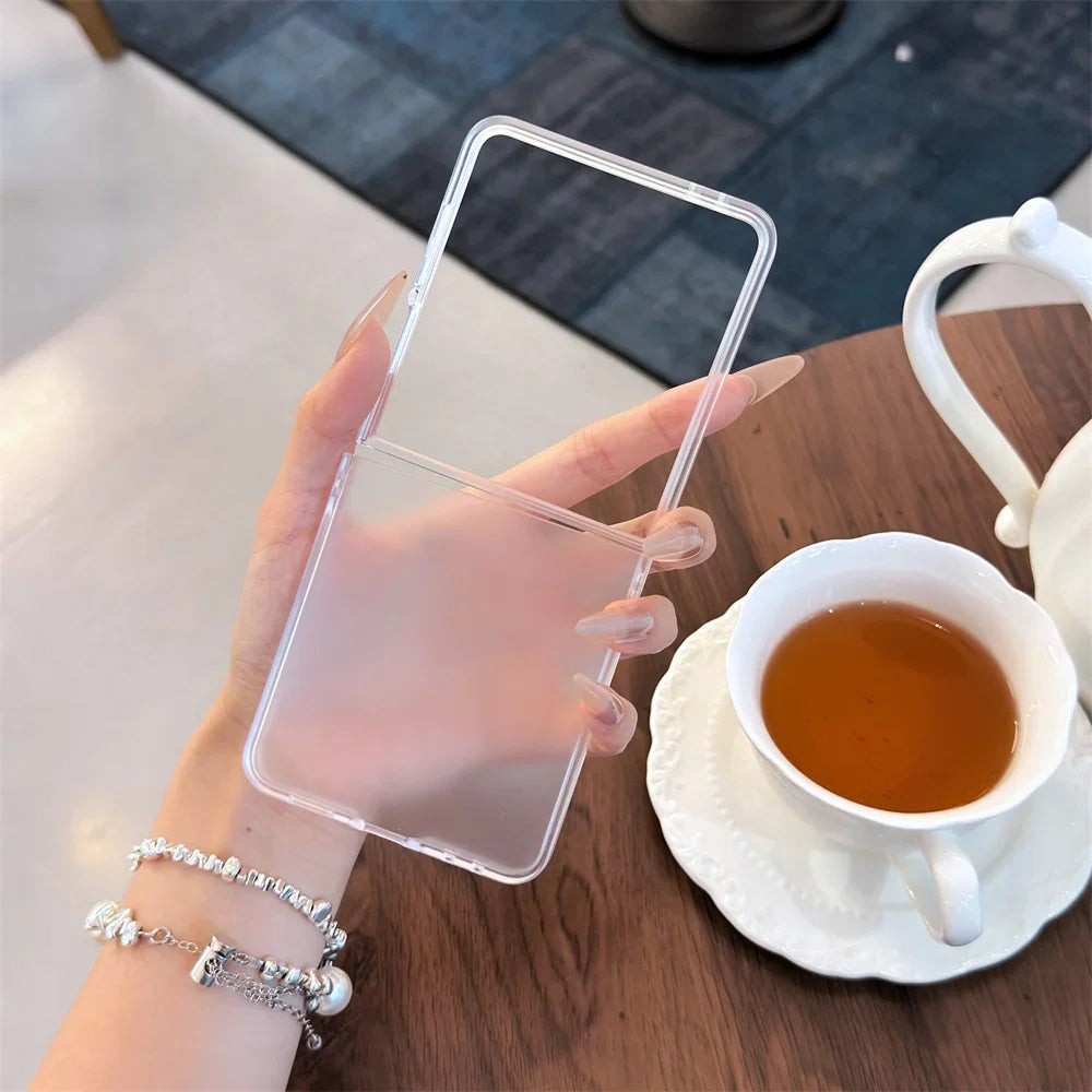 Transparent Sanding Phone Case – Shockproof Protective Shell for Samsung Galaxy Z Flip 3/4/5/6/7 5G