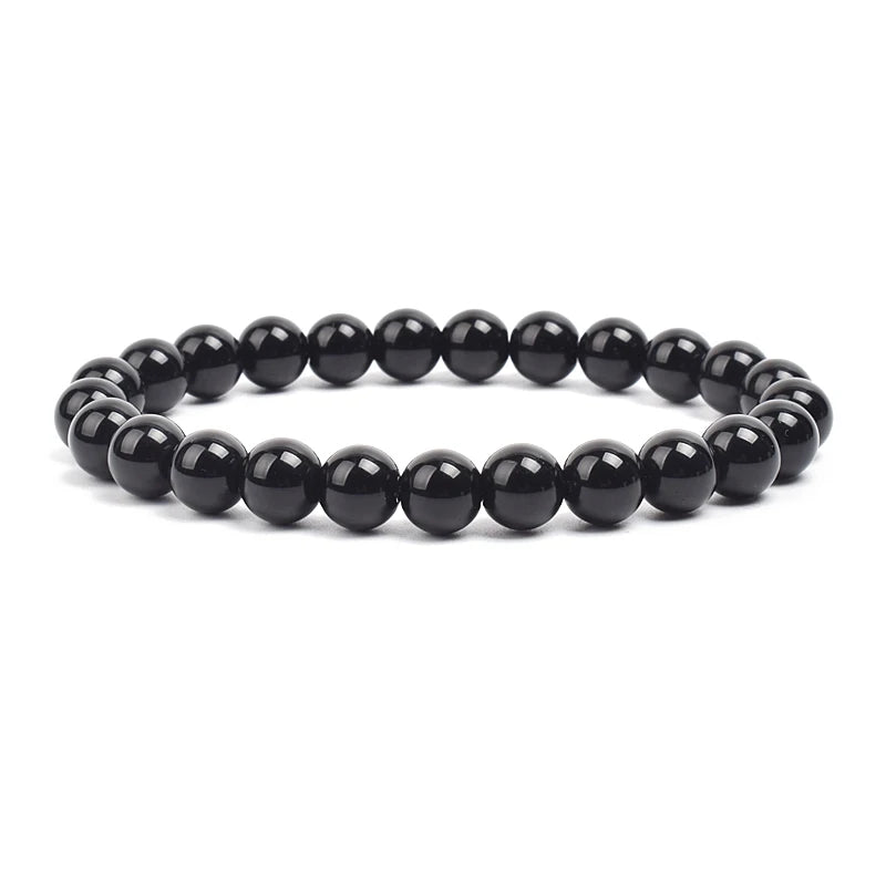 Natural Stone Bead Bracelet - Amethyst Crystal Quartz Aquamarine Jade Agate Elastic Bangle Jewelry for Women & Men