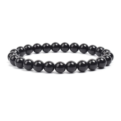 Natural Stone Bead Bracelet - Amethyst Crystal Quartz Aquamarine Jade Agate Elastic Bangle Jewelry for Women & Men
