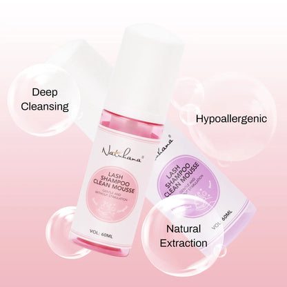 NATUHANA 60ml Gentle Lash Cleansing Mousse - Eyelash Shampoo for Extensions, Grafting, Makeup Removal & Glue Cleanser