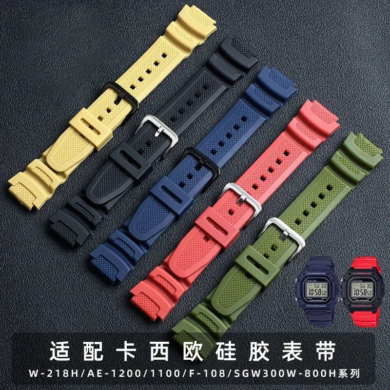 Rubber Silicone Watch Band for Casio F-108WH W-216H W-218H W-215 W-752 W-S200H SGW-400/500H - Waterproof Resin Replacement Strap