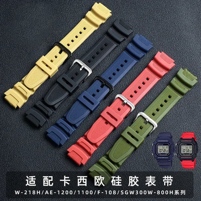 Rubber Silicone Watch Band for Casio F-108WH W-216H W-218H W-215 W-752 W-S200H SGW-400/500H - Waterproof Resin Replacement Strap