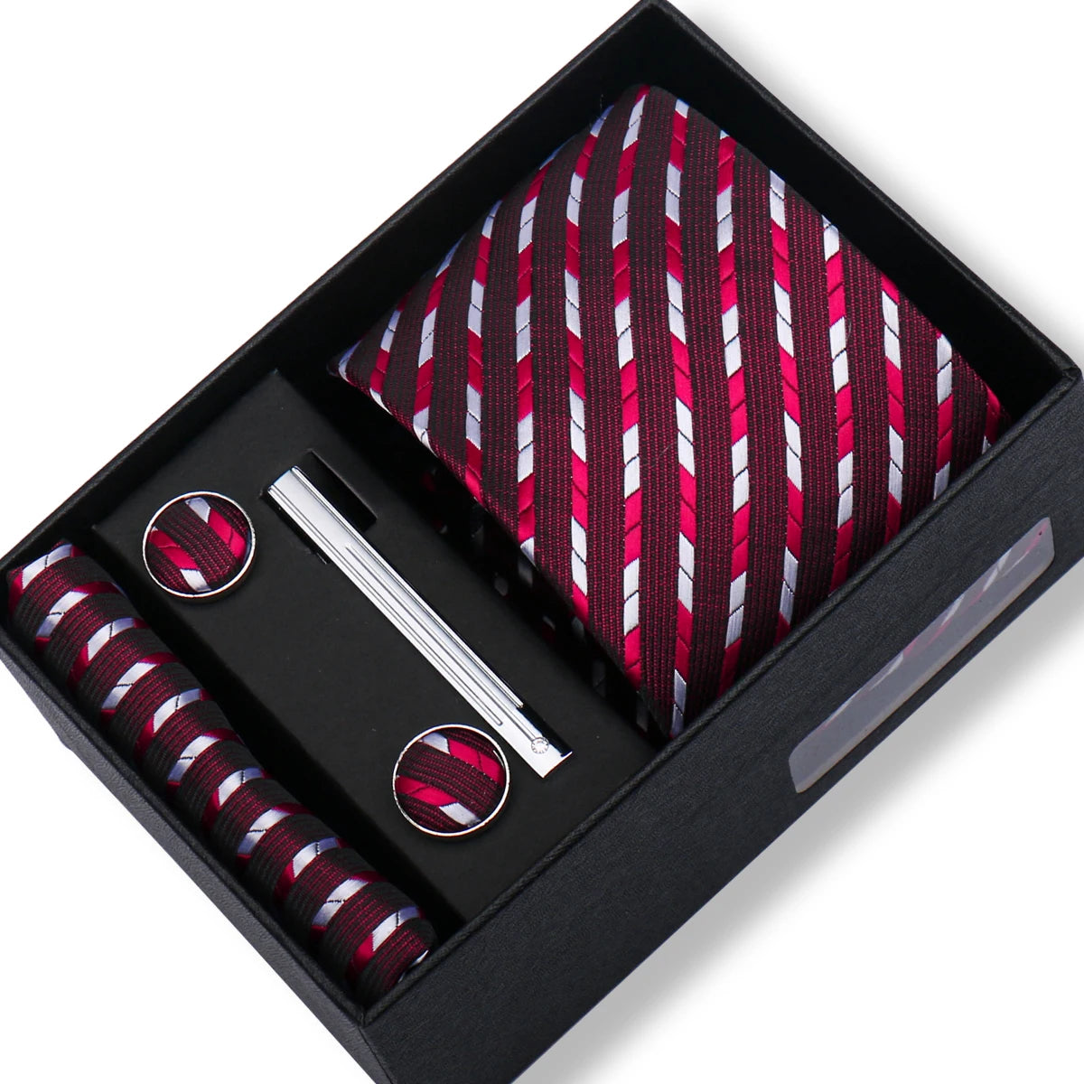 Men’s Green Business Tie Set - Premium Necktie with Hanky, Cufflinks & Tie Clip Gift Box for Wedding Formal Wear