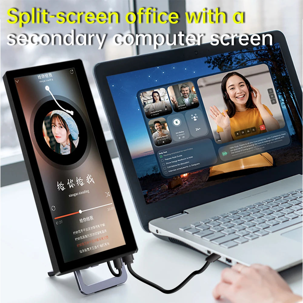 12.3-Inch Portable Touchscreen Monitor – IPS Secondary Display Bar with HDMI & Type-C, 1920x720 Resolution