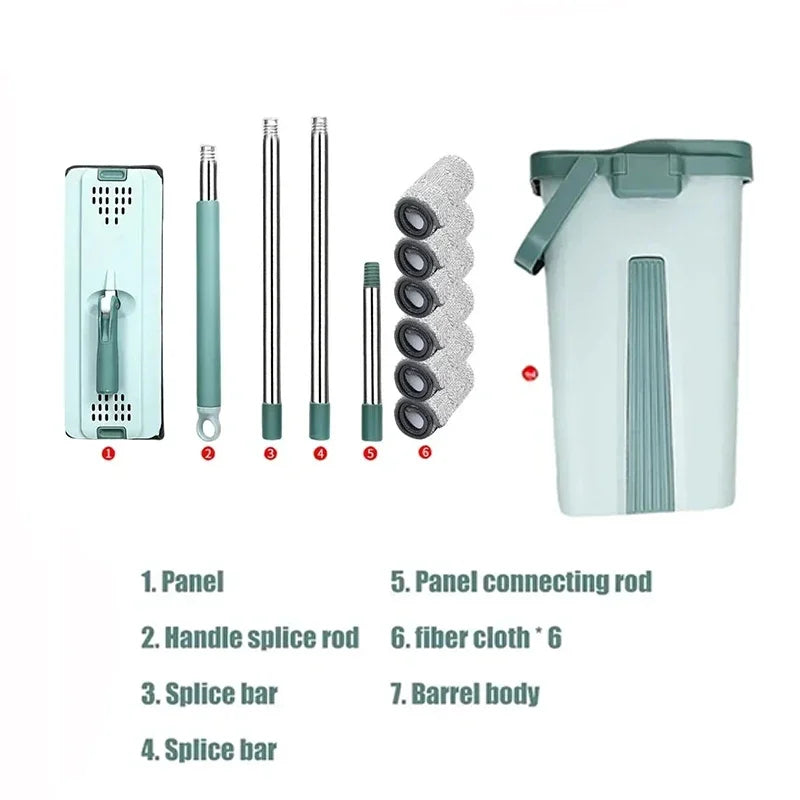 Hand-Free Wringing Flat Squeeze Mop with Bucket: Microfiber Mop Pads for Wet or Dry Usage on Hardwood Laminate Floors