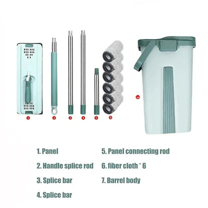 Hand-Free Wringing Flat Squeeze Mop with Bucket: Microfiber Mop Pads for Wet or Dry Usage on Hardwood Laminate Floors