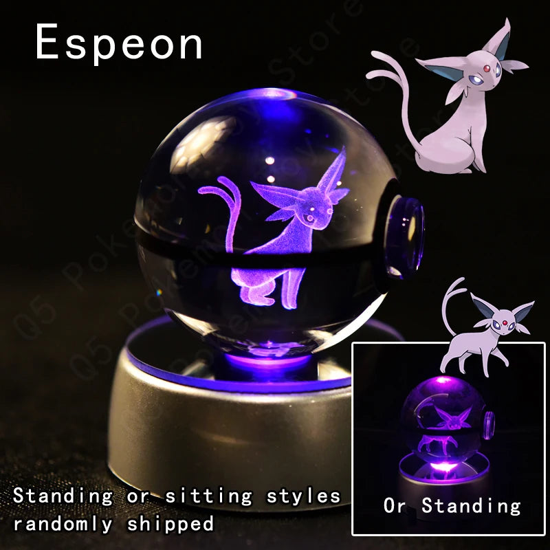 Pokémon Crystal Ball Night Light - 3D Pikachu Gengar Mewtwo Glass Lamp Statue Kids Birthday Gift