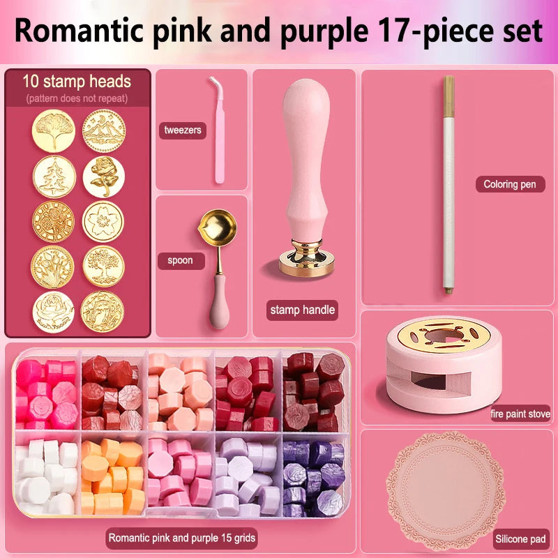 Wax Seal Stamp Kit with Storage Box & Furnace - Craft Supplies for Christmas & Wedding Invitation Decoration