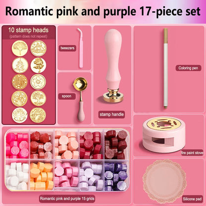 Wax Seal Stamp Kit with Storage Box & Furnace - Craft Supplies for Christmas & Wedding Invitation Decoration
