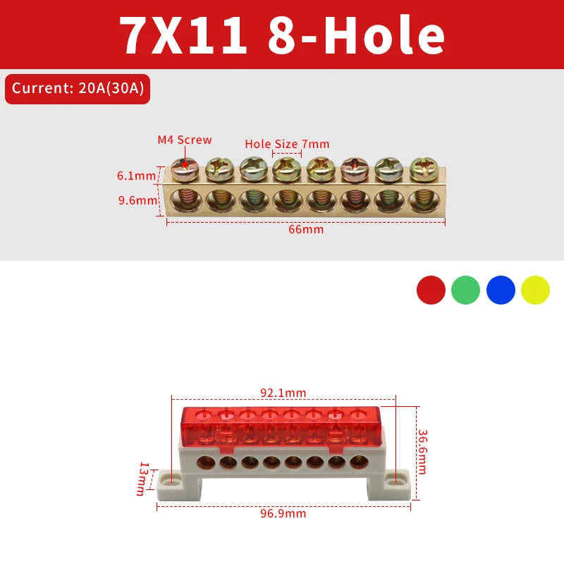 Brass Terminal Block A10 Multi-Hole (3–15 Way) – Neutral Power Distribution Terminal Strip for Electrical Cabinets & Panels