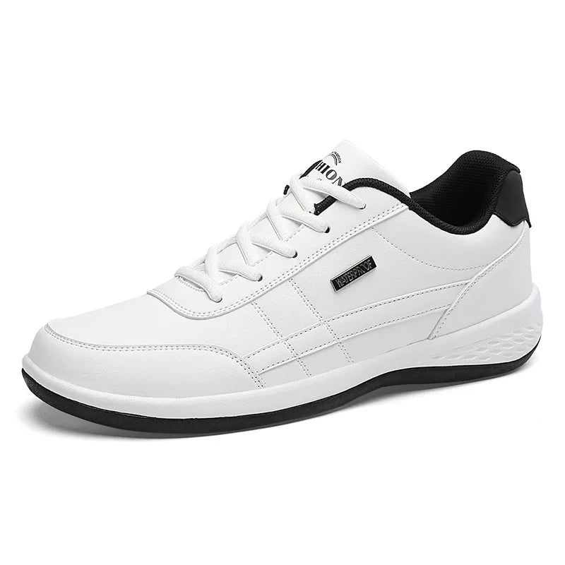 MAEDEF Men's Leather Sneakers – Waterproof, Comfortable Lace-Up Casual Footwear, Vulcanized Shoes