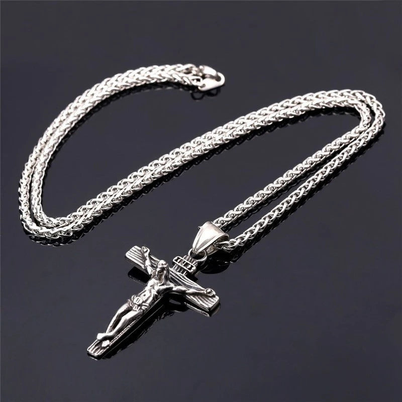 Religious Jesus Cross Necklace for Men - Fashion Gold Color Cross Pendant with Chain, Jewelry Gift for Men