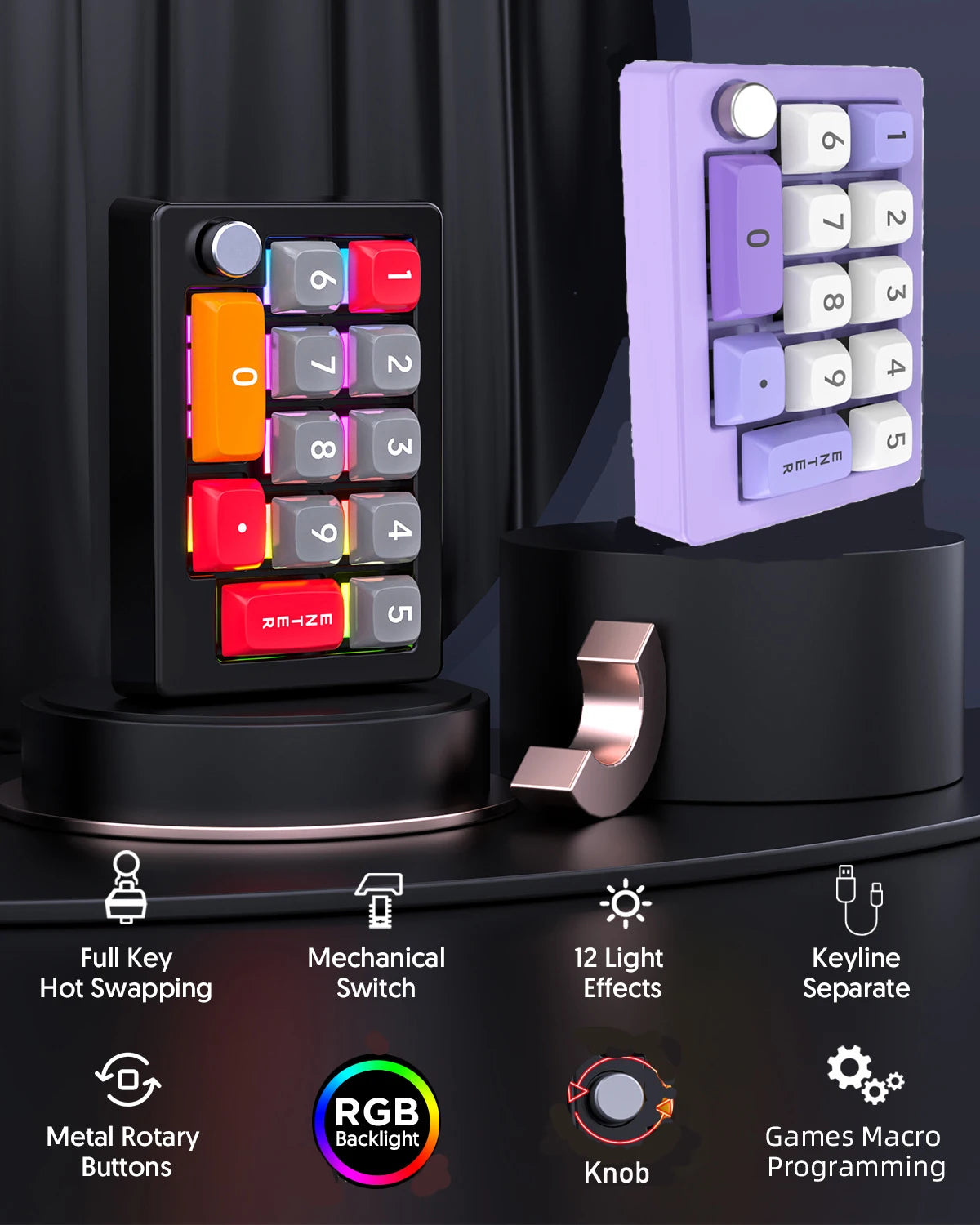 13-Key Programmable Mechanical Mini Keyboard – Hot-Swappable Switches with 7-Color RGB Lighting for Gaming