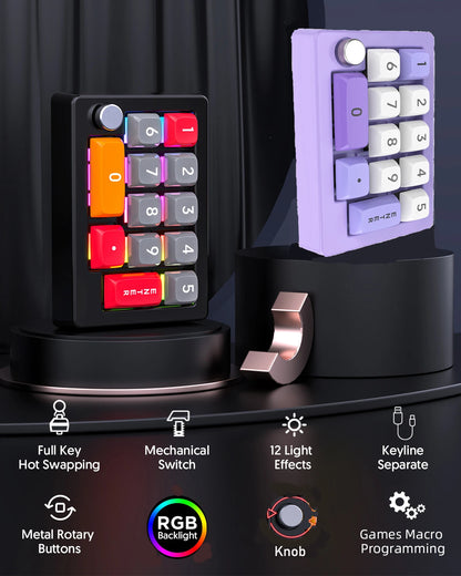 13-Key Programmable Mechanical Mini Keyboard – Hot-Swappable Switches with 7-Color RGB Lighting for Gaming