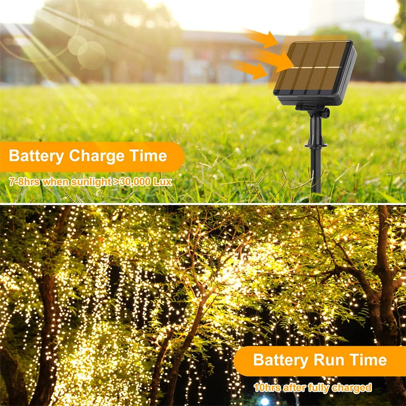 Outdoor Solar LED Fairy Lights - Waterproof Festoon Garland String Lights for Christmas Party Garden Decor - Available in 7M, 12M, 22M, 32M Lengths