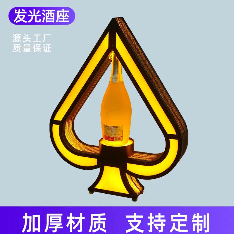 Luminous Spade A Champagne Bottle Display Stand – Rechargeable Wrought Iron VIP Bar Display Base