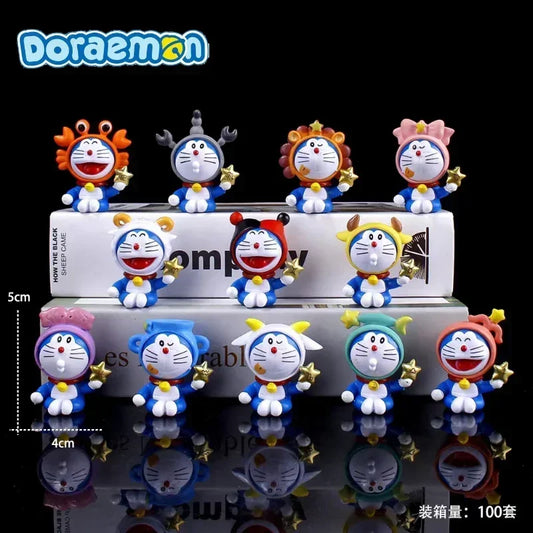 12Pcs Doraemon Zodiac Cartoon Action Figures – Cute Kawaii PVC Anime Character Model Toys, Kids Birthday Gift Set
