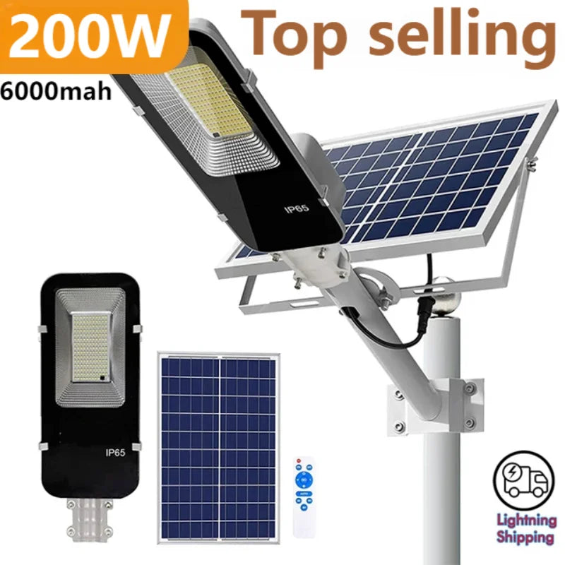 200W Outdoor Solar Street Light — Powerful 6000mAh Waterproof LED, Automatic Dusk-to-Dawn for Garage & Garden