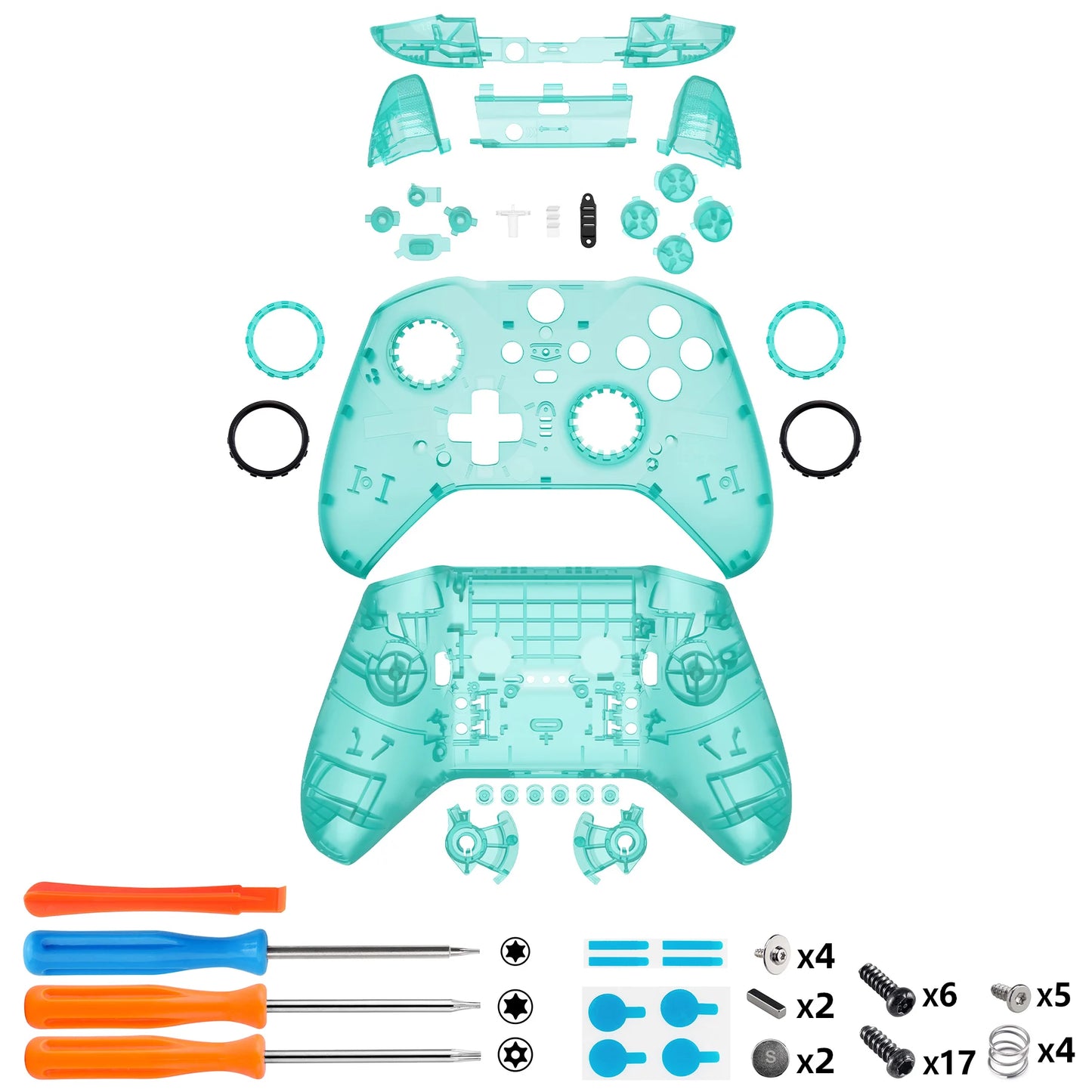 eXtremeRate Clear Full Shell Replacement Kit for Xbox Elite Series 2 Core Controller Model 1797 – Faceplate, Back Plate & Buttons