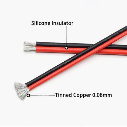 1/2/5M Copper Silicone Rubber Wire – Flexible 30 to 10 AWG 2-Pin DIY LED Connector Cable, Black & Red