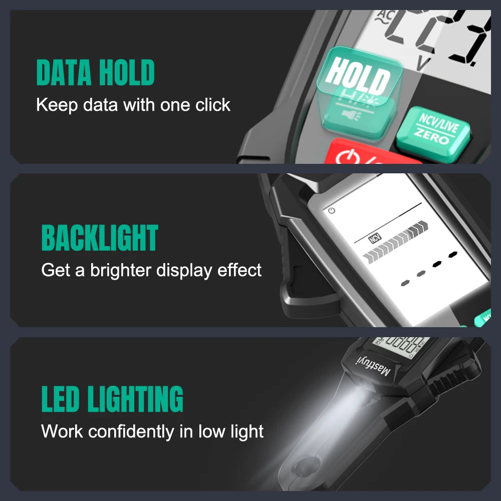MASTFUYI Digital Clamp Meter - 1mA High-Precision True RMS AC/DC Ammeter for Electrical & Automotive Testing