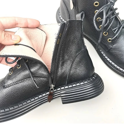 Careaymade 100% Genuine Leather Wide Casual Women’s Short Boots – Big Size, Handmade Men’s Wool Boots