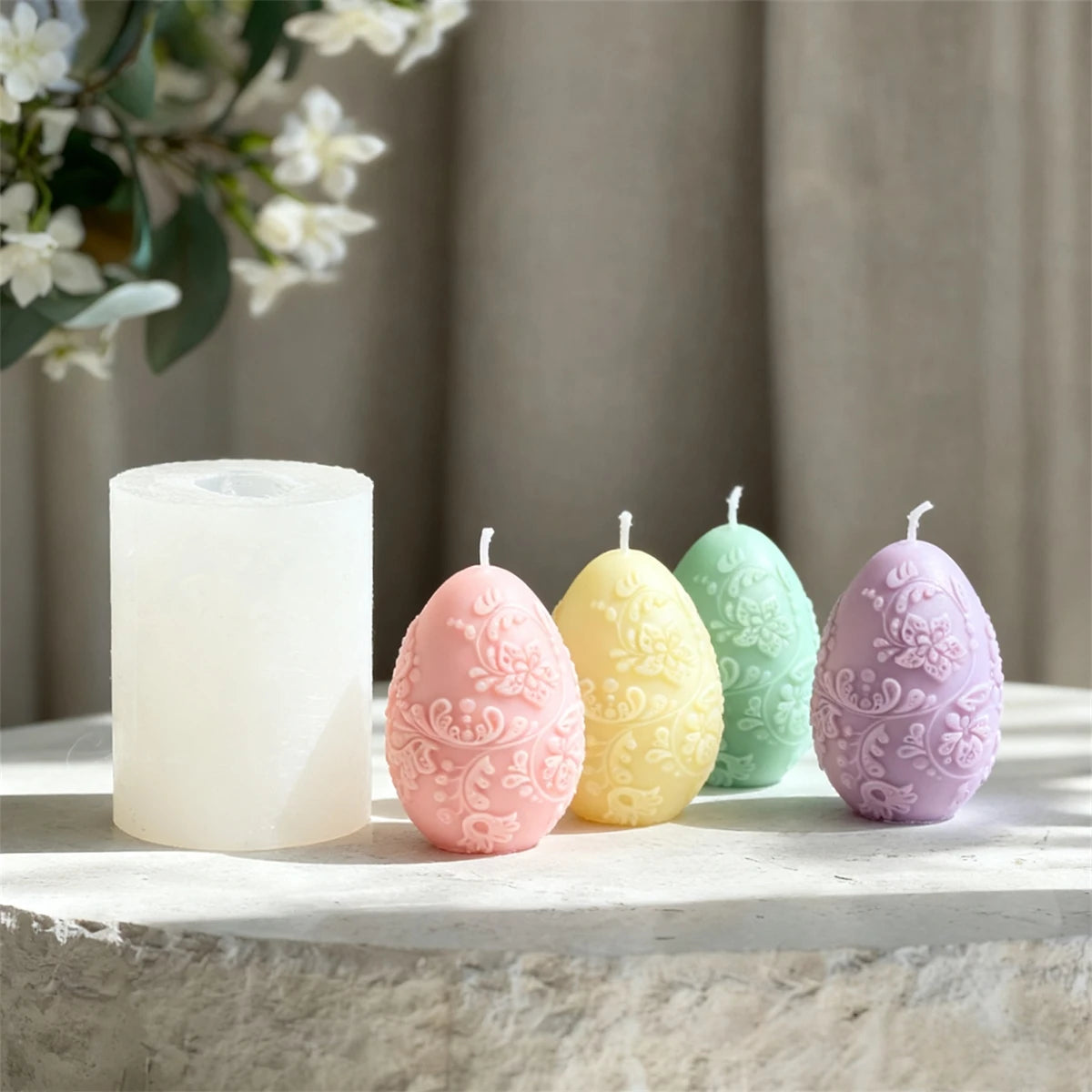3D Easter Egg Scented Candle Silicone Mold – DIY Embossed Butterfly & Flower Egg Shape for Candle & Plaster Making, Easter Gift