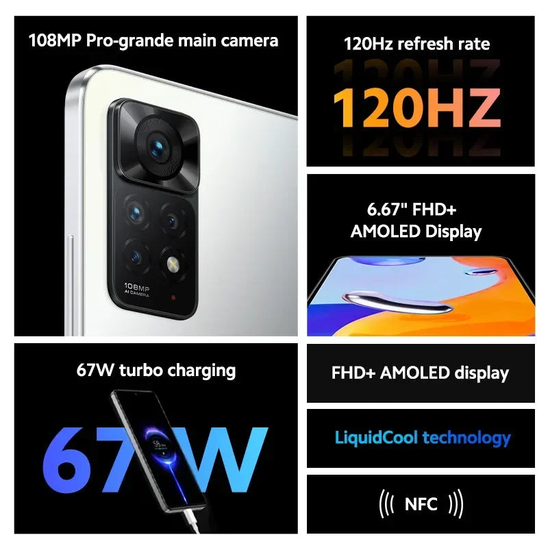 Xiaomi Redmi Note 11 Pro 5G Smartphone - 8GB 256GB Helio G96 108MP Camera 120Hz NFC Global Version