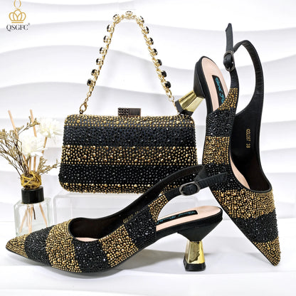 Women’s Green Rhinestone Shoe & Bag Set - Italian Luxury Style Wedding & Party Accessories