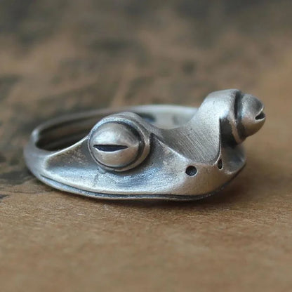 Retro Frog & Toad Animal Rings – Adjustable Silver Color Unisex Statement Rings for Women & Men, Artistic Open Design Gift Jewelry